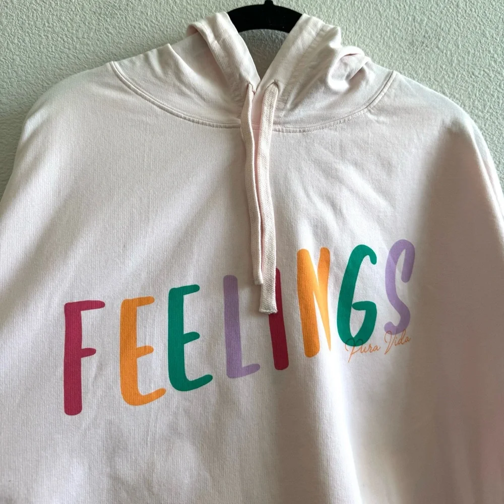 NWT Pura Vida Feelings Cropped Hoodie Light Pink Lightweight Loungewear - Picture 5 of 10